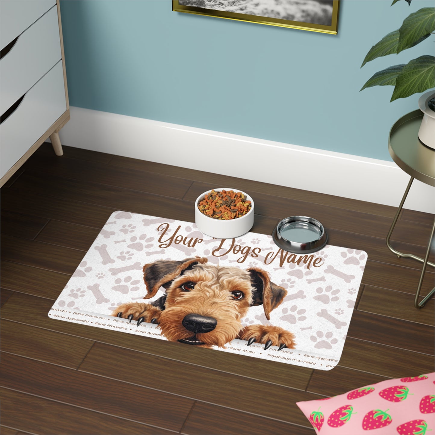 Airedale Personalized Pet Food Mat with Custom Name, Dog Feeding Mat, Pet Decor, Dog Lover Gift, Custom Dog Mat, Unique Dog Accessory