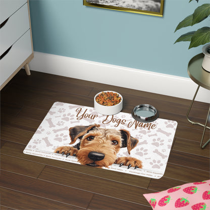 Airedale Personalized Pet Food Mat with Custom Name, Dog Feeding Mat, Pet Decor, Dog Lover Gift, Custom Dog Mat, Unique Dog Accessory