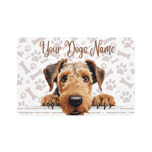 Airedale Personalized Pet Food Mat with Custom Name, Dog Feeding Mat, Pet Decor, Dog Lover Gift, Custom Dog Mat, Unique Dog Accessory