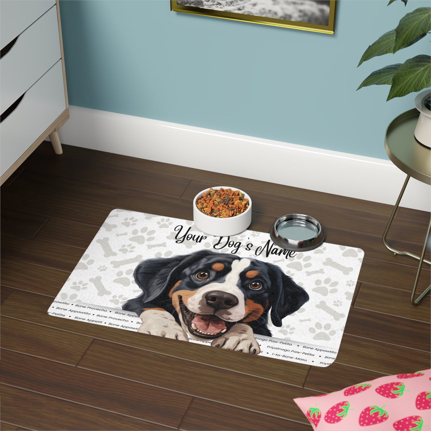 Greater  Swiss Mountain Dog Personalized Pet Food Mat, Customized Dog Mat, Dog Feeding Station, Pet Lover Gift, Unique Dog Decor,