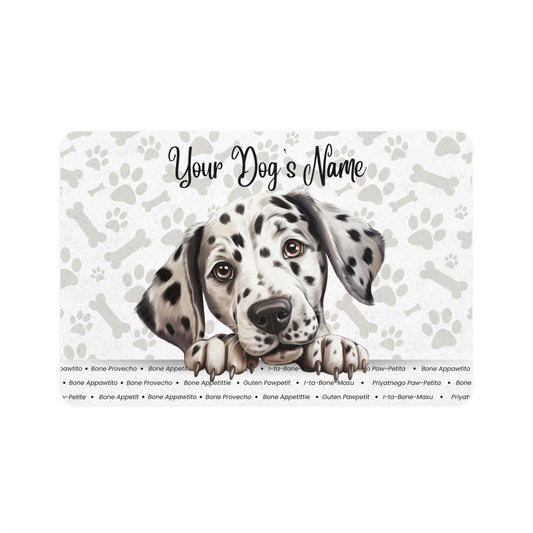 Dalmatian Personalized Dog Food Mat - Custom Pet Feeding Station, Dog Lover Gift, Cute Puppy Decor, Kitchen Accessory, Pet Essentials
