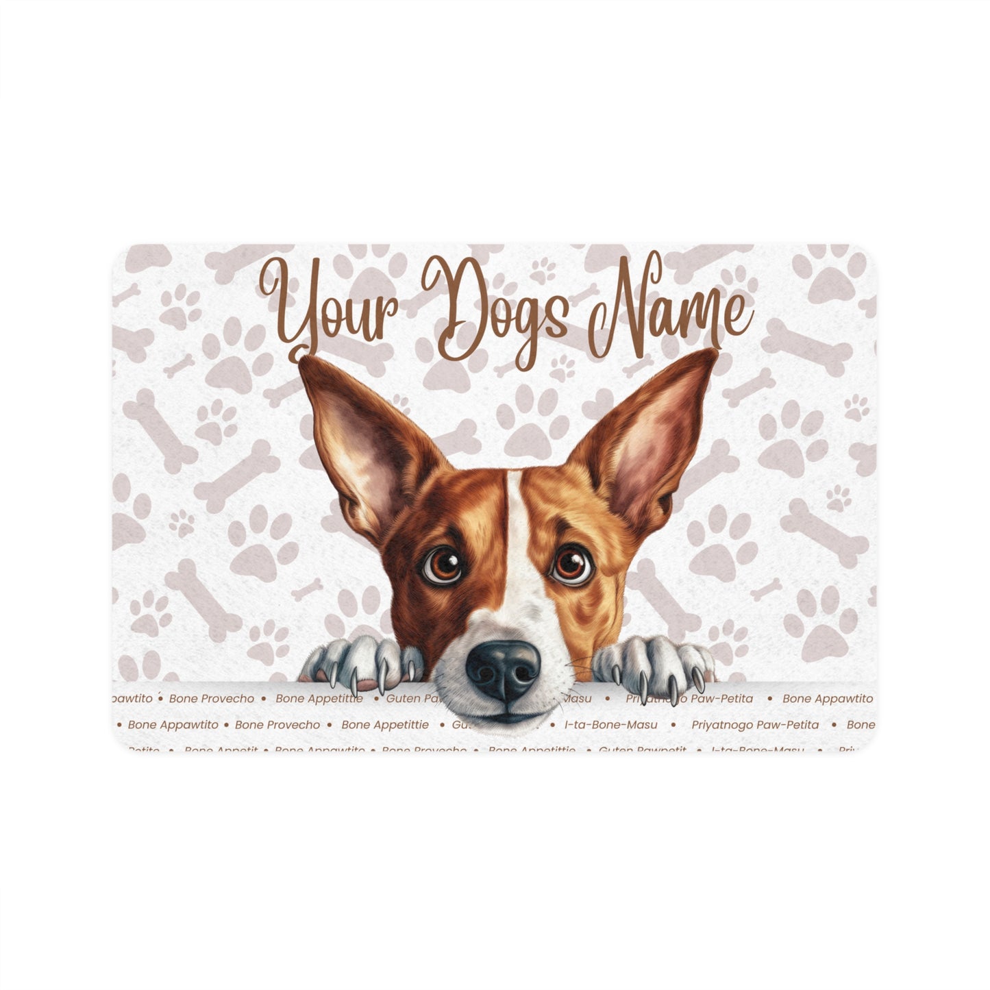 Basenji Personalized Pet Food Mat - Custom Dog Place Mat with Your Dog's Name, Dog Food Mat, Cute Pet Mat, Paw Print Design, Dog Accessory