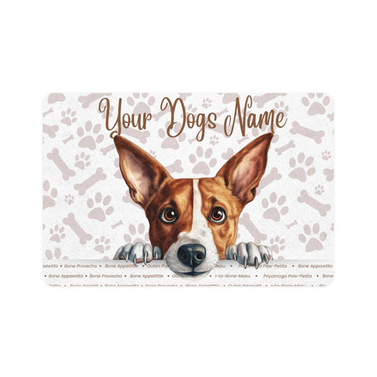 Basenji Personalized Pet Food Mat - Custom Dog Place Mat with Your Dog's Name, Dog Food Mat, Cute Pet Mat, Paw Print Design, Dog Accessory