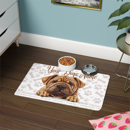 Shar-Pei Personalized Pet Food Mat, Custom Dog Food Mat, Dog Feeding Mat, Cute Pet Mat, Dog Lovers Gift
