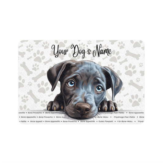 Blue Lacy Pet Feeding Mat with Custom Name | Dog Food Mat | Personalized Pet Accessories | Stylish Dog Mat | Paw Print Design