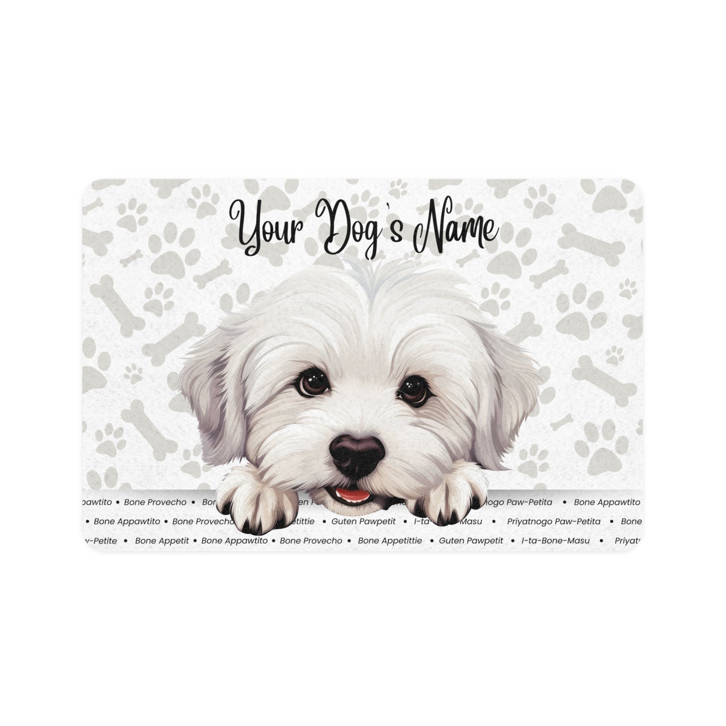Coton De Tulear Custom Pet Food Mat with Personalized Dog Name | Cute Dog Design | Ideal for Dog Lovers | Stylish Feeding Station | Pet Accessories
