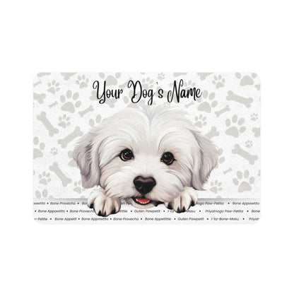 Coton De Tulear Custom Pet Food Mat with Personalized Dog Name | Cute Dog Design | Ideal for Dog Lovers | Stylish Feeding Station | Pet Accessories