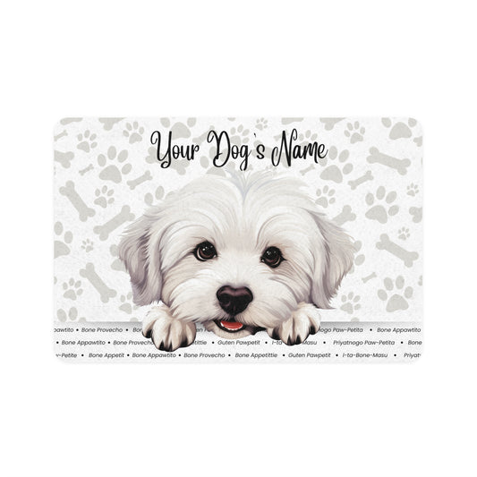 Coton De Tulear Custom Pet Food Mat with Personalized Dog Name | Cute Dog Design | Ideal for Dog Lovers | Stylish Feeding Station | Pet Accessories