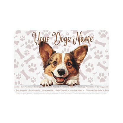 Cardigan Welsh Corgi Personalized Pet Food Mat, Custom Dog Feed Mat, Non-Slip Cat Bowl Mat, Pet Feeding Station, Animal Lover Gift