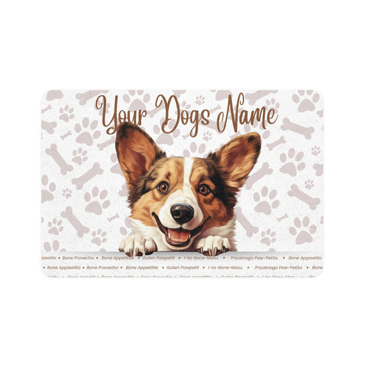 Cardigan Welsh Corgi Personalized Pet Food Mat, Custom Dog Feed Mat, Non-Slip Cat Bowl Mat, Pet Feeding Station, Animal Lover Gift