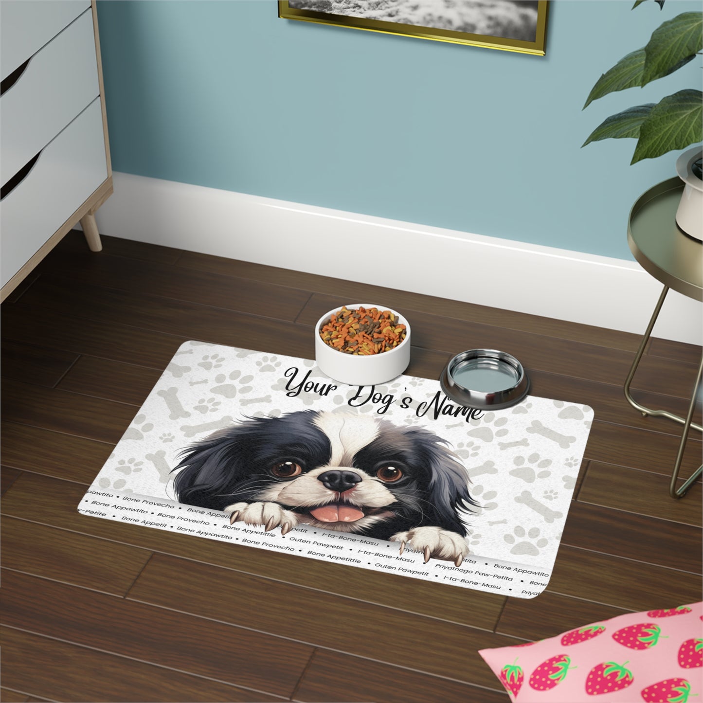 Japanese Chin  Personalized Pet Food Mat, Custom Dog Food Mat, Dog Feeding Mat, Cute Pet Mat, Dog Lovers Gift