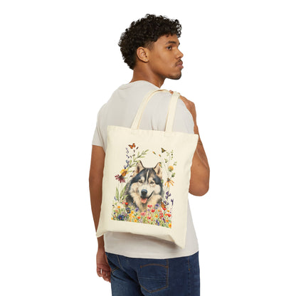 Alaskan Malamute Floral Dog Canvas Tote