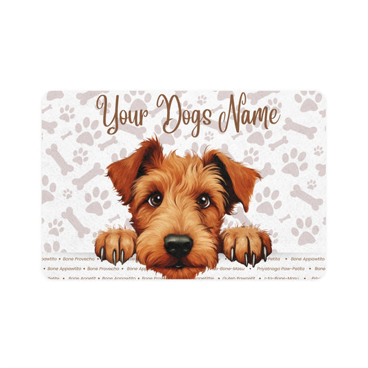 Irish Terrier Personalized Pet Food Mat, Custom Dog Feeding Station, Cute Animal Mat, Dog Accessory Gift, Paw Print Design, Pet Lover Gift