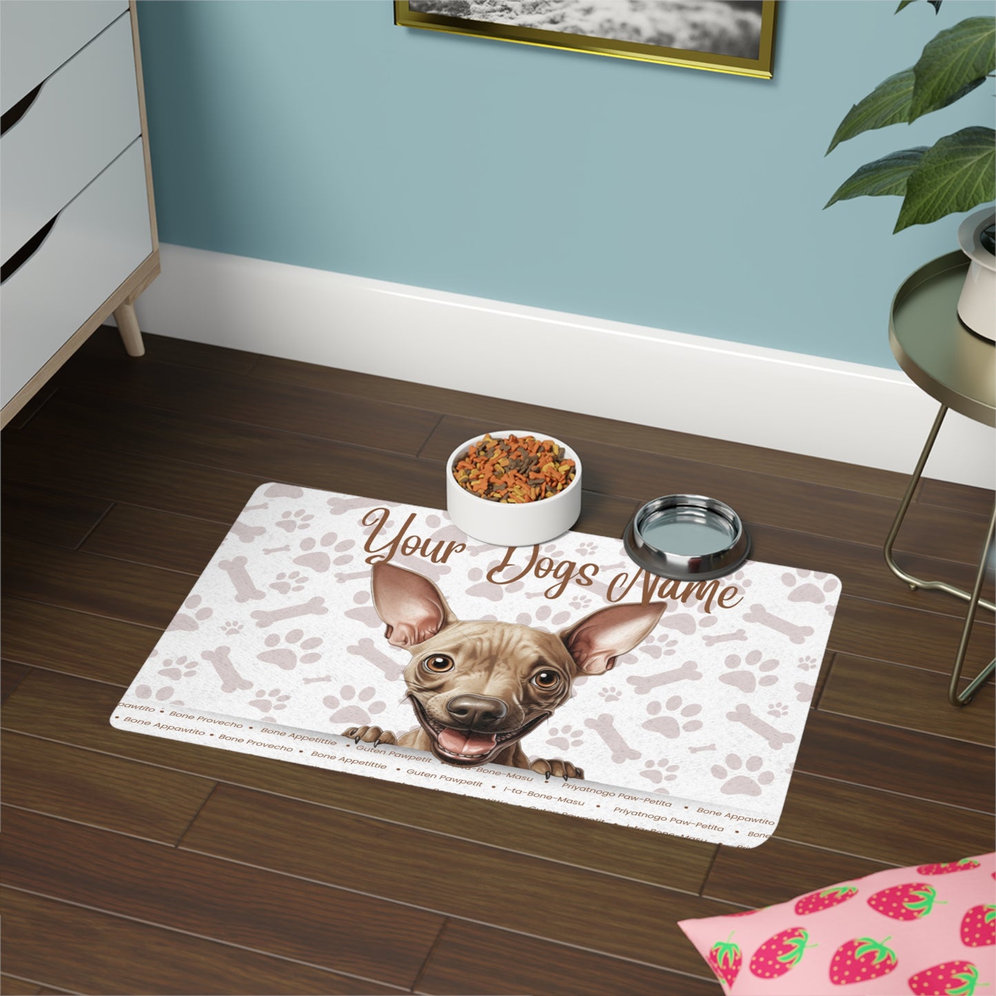 Hairless Terrier Personalized Pet Food Mat, Dog Feeding Mat, Custom Dog Bowl Mat, Pet Lover Gift, Cute Pet Decor, Home Essentials, Dog Paw Print Design