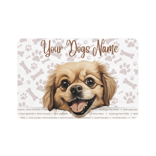 Tibetan Spaniel Personalized Pet Food Mat, Custom Dog Food Mat, Dog Feeding Mat, Cute Pet Mat, Dog Lovers Gift