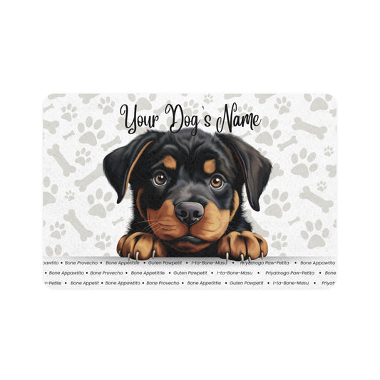 Rottweiler Personalized Pet Food Mat, Custom Dog Food Mat, Dog Feeding Mat, Cute Pet Mat, Dog Lovers Gift