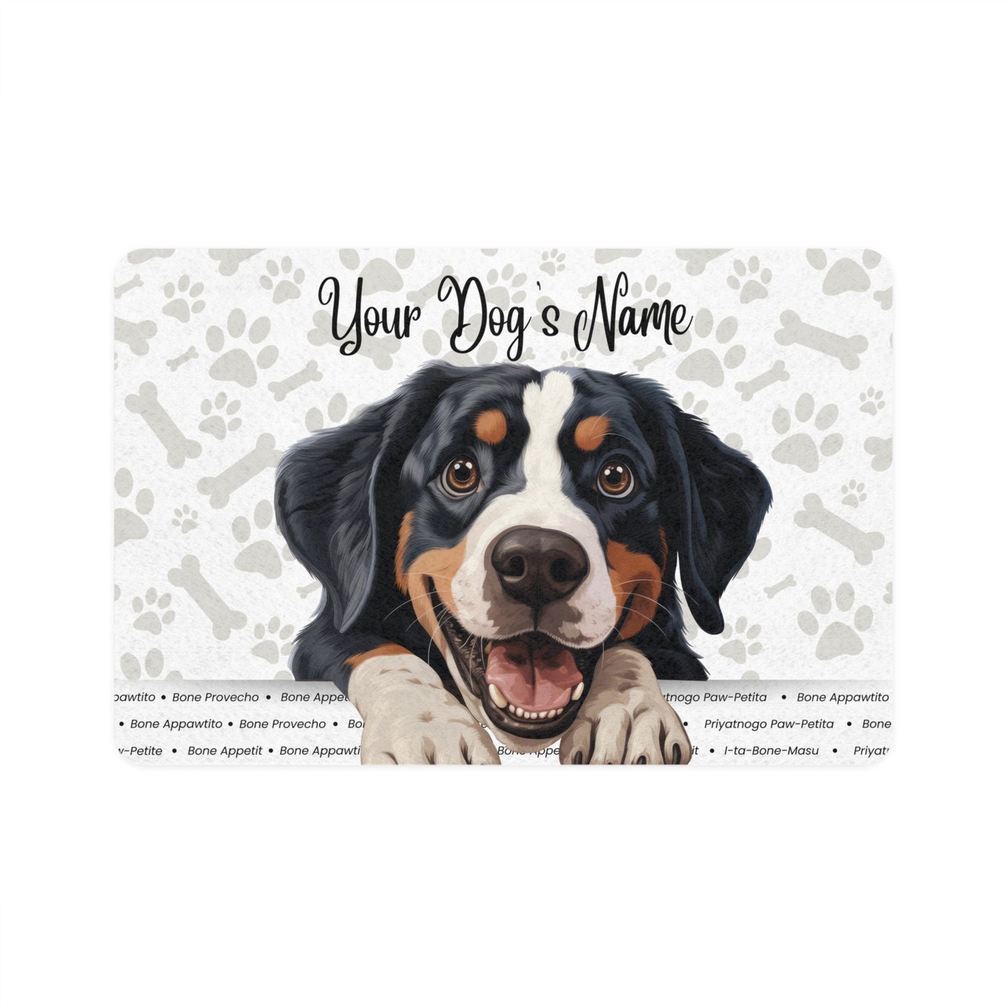 Greater  Swiss Mountain Dog Personalized Pet Food Mat, Customized Dog Mat, Dog Feeding Station, Pet Lover Gift, Unique Dog Decor,