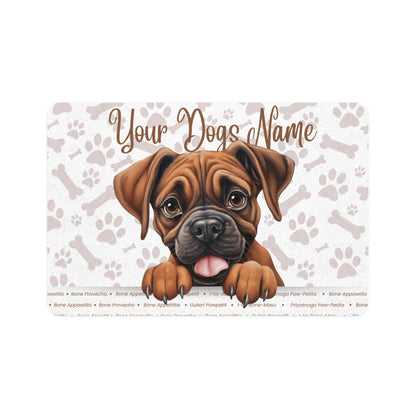 Boxer Personalized Pet Food Mat for Dogs, Cute Dog Design Feeding Mat, Customizable Pet Accessories, Dog Lover Gift, Paw Print Decor