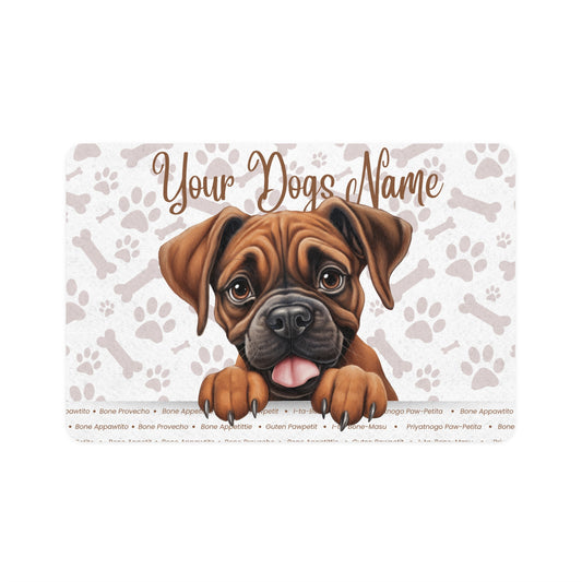 Boxer Personalized Pet Food Mat for Dogs, Cute Dog Design Feeding Mat, Customizable Pet Accessories, Dog Lover Gift, Paw Print Decor