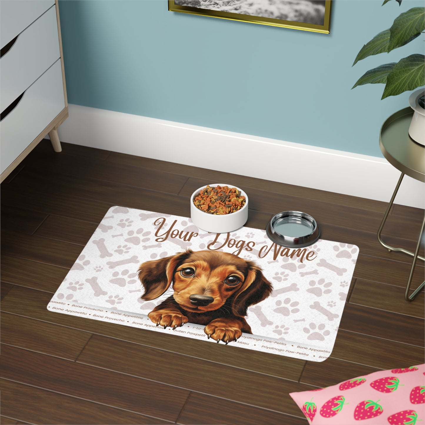 Dachshund Personalized Pet Food Mat with Custom Dog Name, Dog Feeding Mat, Pet Placemat, Puppy Feeding Station, Dog Lover Gift