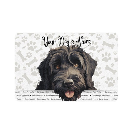 Black Russian Terrier Personalized Pet Food Mat with Custom Dog Portrait, Customizable Dog Mat, Dog Feeding Mat, Cat Food Mat, Pet Lover Gift