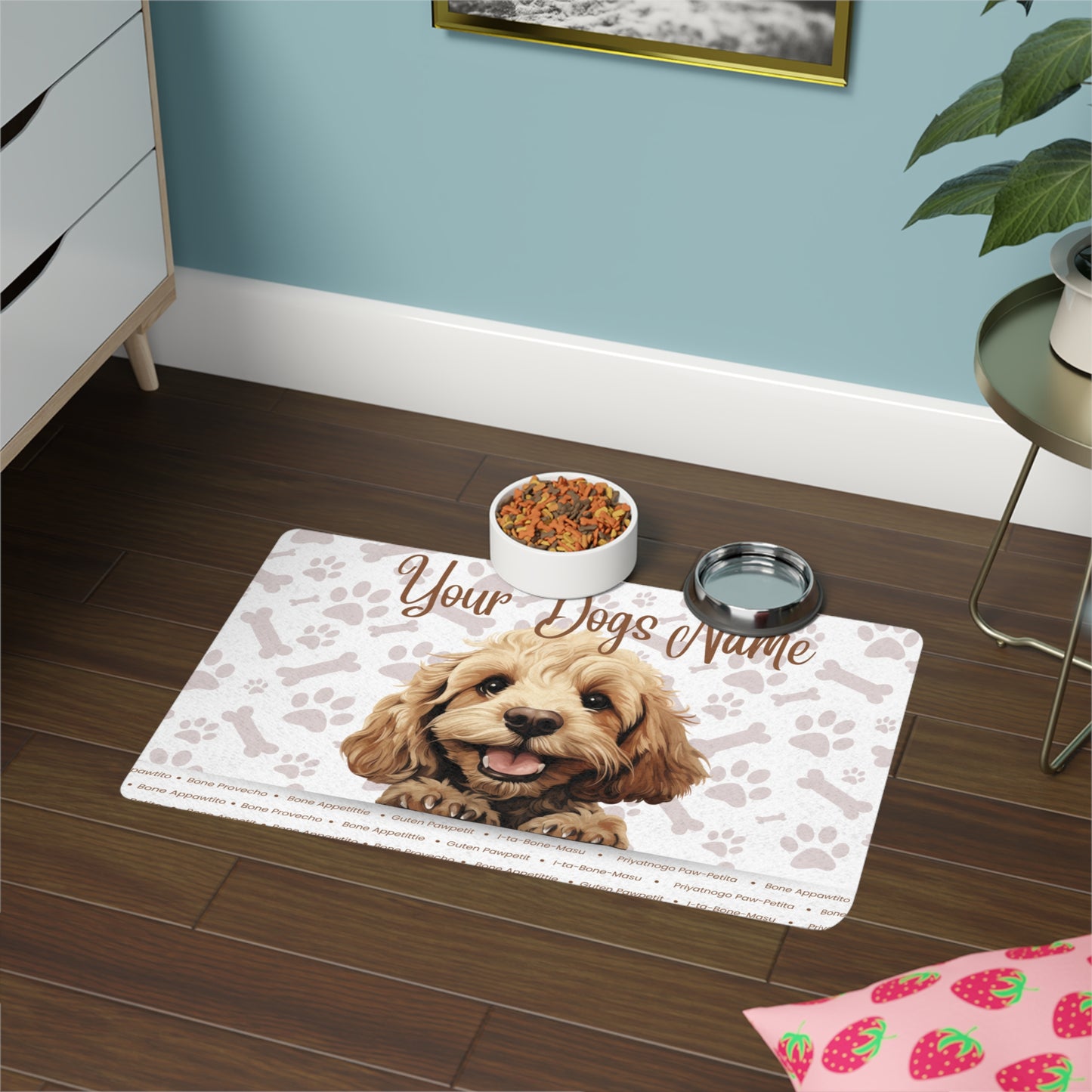 Cockapoo Personalized Pet Food Mat - Custom Dog Feeding Mat, Puppy Water Bowl Non-Slip, Dog Lover Gift, Pet Decor for Home