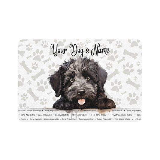 Bouvier des Flandres Personalized Pet Food Mat, Customizable Dog Feeding Mat, Cute Puppy Design, Pet Accessory, Home Décor for Pet Lovers