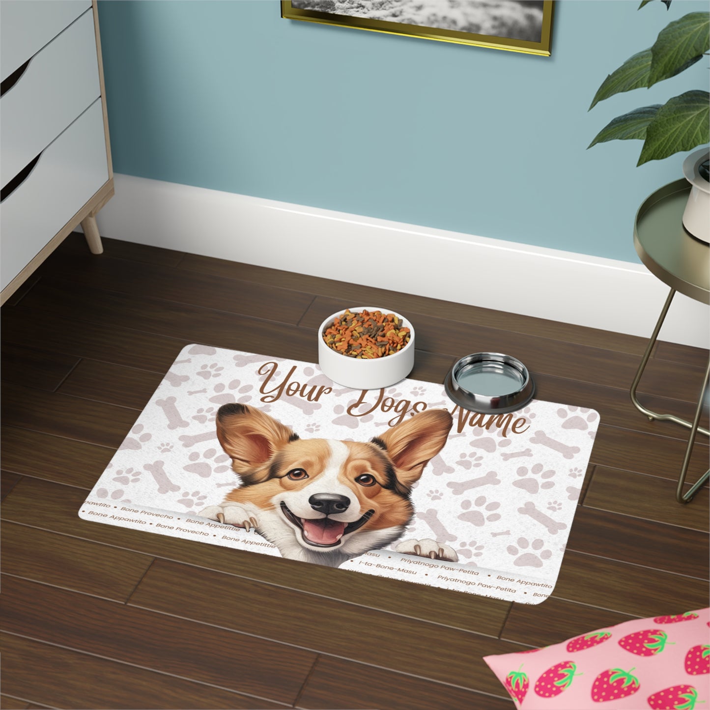 Pembroke Welsh Corgi Personalized Pet Food Mat, Custom Dog Food Mat, Dog Feeding Mat, Cute Pet Mat, Dog Lovers Gift
