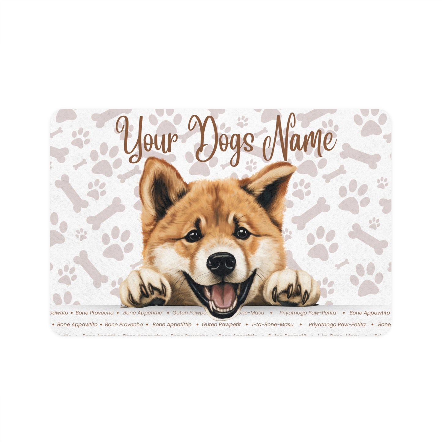 Akita Personalized Dog Food Mat, Custom Pet Feeding Mat, Cute Dog Decor, Paw Print Mat, Pet Lover Gift, Stylish Dog Accessory