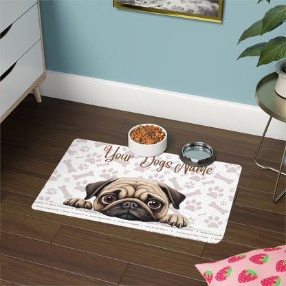 Pug Personalized Pet Food Mat, Custom Dog Food Mat, Dog Feeding Mat, Cute Pet Mat, Dog Lovers Gift
