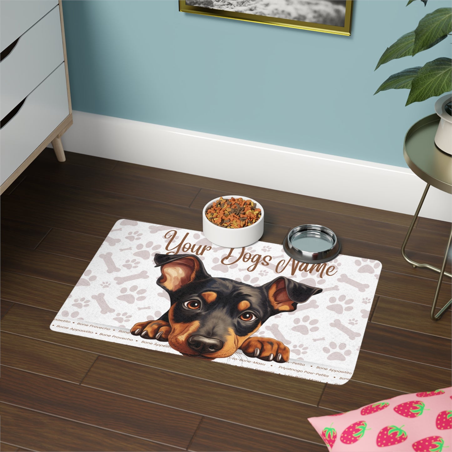 Doberman Customizable Pet Food Mat, Personalized Dog Feeding Mat, Fun Pet Decor, Dog Lover Gift, Unique Pet Accessory, Dog Name Mat