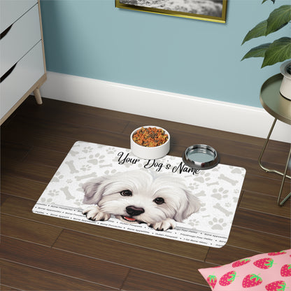 Coton De Tulear Custom Pet Food Mat with Personalized Dog Name | Cute Dog Design | Ideal for Dog Lovers | Stylish Feeding Station | Pet Accessories