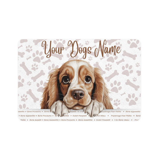 Cocker Spaniel Personalized Pet Food Mat for Dogs, Custom Dog Bowl Mat, Durable Non-Slip Pet Placemat, Unique Pet Accessory, Dog Name Gift