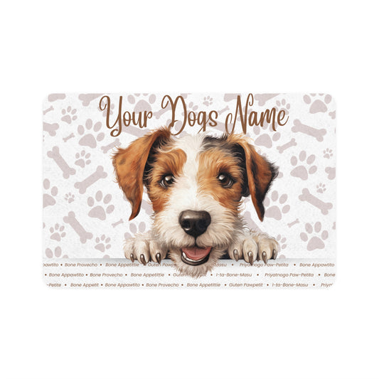 Wire Fox Terrier Personalized Pet Food Mat, Custom Dog Food Mat, Dog Feeding Mat, Cute Pet Mat, Dog Lovers Gift