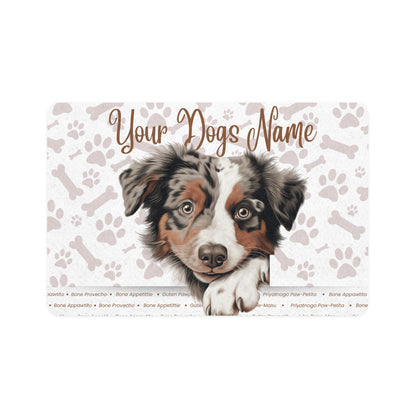 Australian Shepherd Personalized Pet Food Mat, Custom Dog Mat, Dog Feeding Station, Cute Pet Decor, Dog Name Mat, Pet Lover Gift