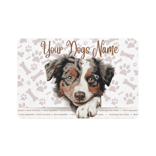 Australian Shepherd Personalized Pet Food Mat, Custom Dog Mat, Dog Feeding Station, Cute Pet Decor, Dog Name Mat, Pet Lover Gift