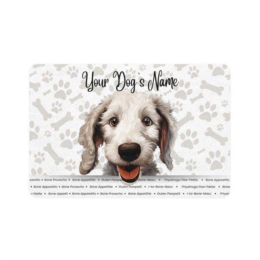 Bedlington Terrier Personalized Pet Food Mat, Custom Dog Feeding Mat, Dog Bowl Mat, Cute Pet Decor, Dog Lover Gift, Non-slip Pet Mat