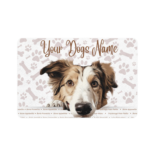 Borzoi Personalized Pet Food Mat, Custom Dog Feeding Mat, Waterproof Dog Dish Mat, Dog Lover Gift, Pet Accessory for Home
