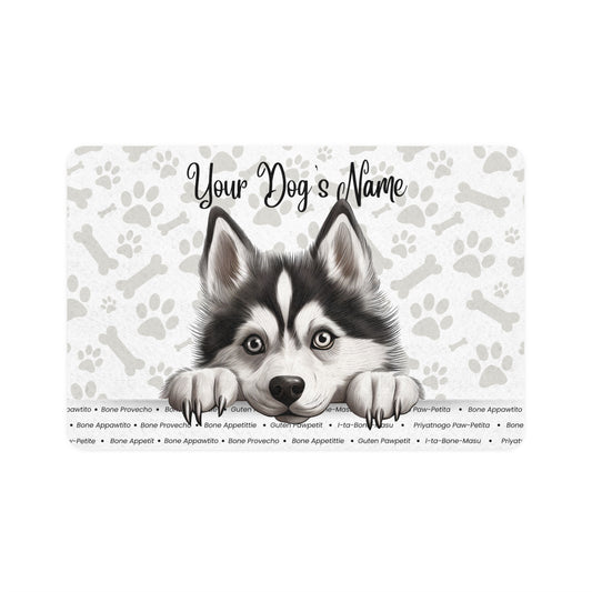 Siberian Husky Personalized Pet Food Mat, Custom Dog Food Mat, Dog Feeding Mat, Cute Pet Mat, Dog Lovers Gift