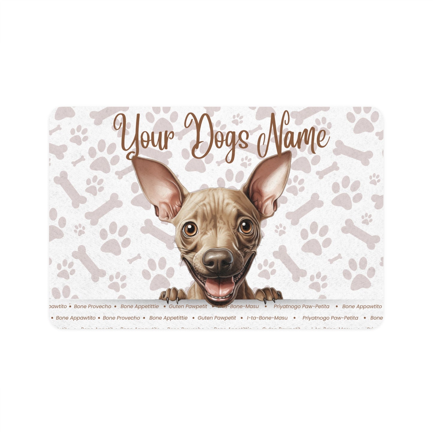 Hairless Terrier Personalized Pet Food Mat, Dog Feeding Mat, Custom Dog Bowl Mat, Pet Lover Gift, Cute Pet Decor, Home Essentials, Dog Paw Print Design