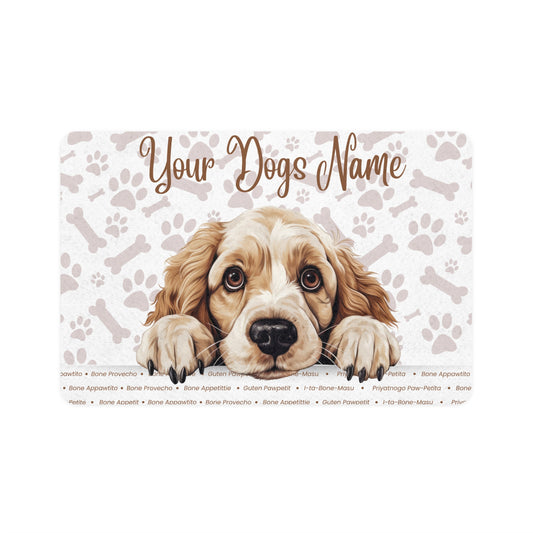 Clumber Spaniel Custom Pet Food Mat for Dogs, Personalized Dog Bowl Mat, Cute Animal Design, Pet Owner Gift, Dog Lover Decor