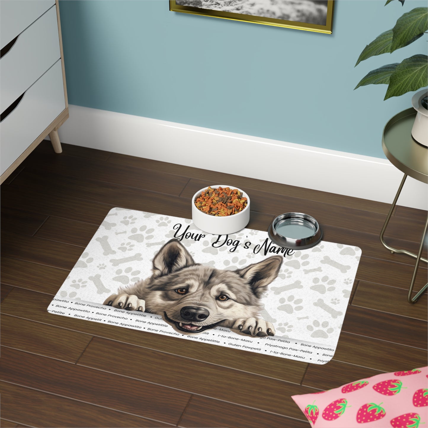 Norwegian Elkhound Personalized Pet Food Mat, Custom Dog Food Mat, Dog Feeding Mat, Cute Pet Mat, Dog Lovers Gift