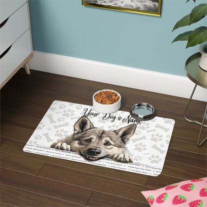 Norwegian Elkhound Personalized Pet Food Mat, Custom Dog Food Mat, Dog Feeding Mat, Cute Pet Mat, Dog Lovers Gift
