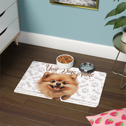 Pomeranian Personalized Pet Food Mat, Custom Dog Food Mat, Dog Feeding Mat, Cute Pet Mat, Dog Lovers Gift